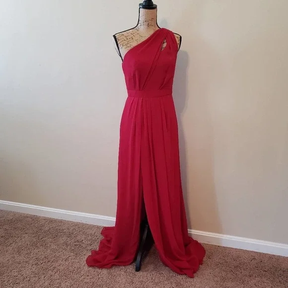 white christmas dresses Plus Size Long One Shoulder Bridesmaid Dresses main image 1